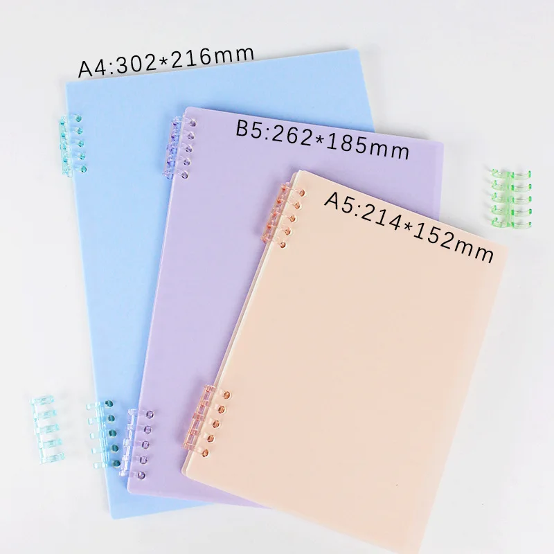 5 Sets Loose-leaf Book Cover & Plastic Binder Spiral Ring Stationery A5/B5/A4 10 Holes Replaceable Covers Office School Supplies