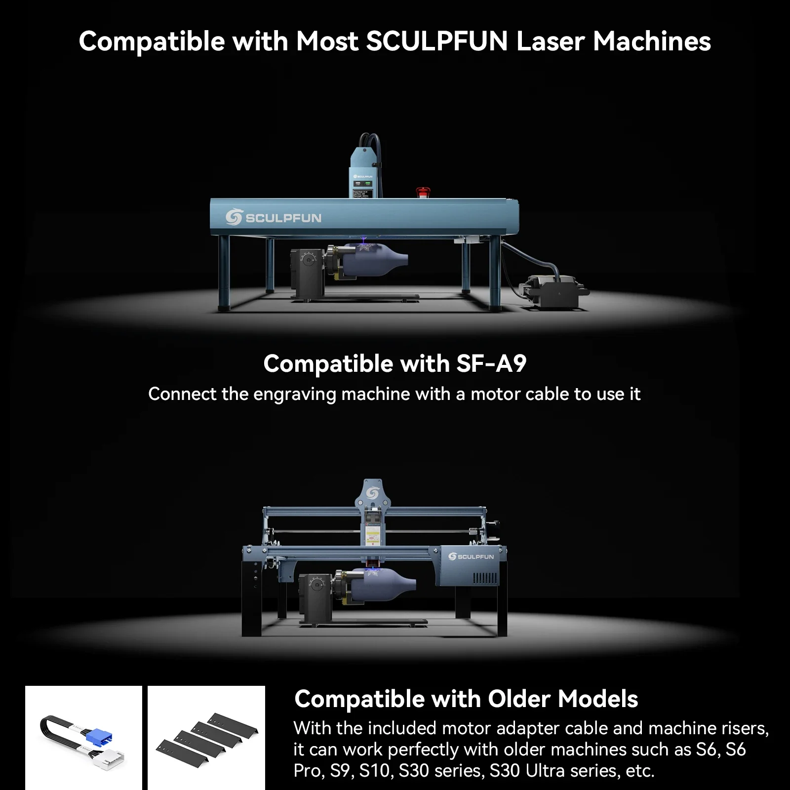 Imagem -05 - Mandril Rotativo Sculpfun ra Pro Max em para Gravador a Laser Rolo Rotativo Multifuncional do Eixo y Módulo de Gravação com Ajuste de 180 °