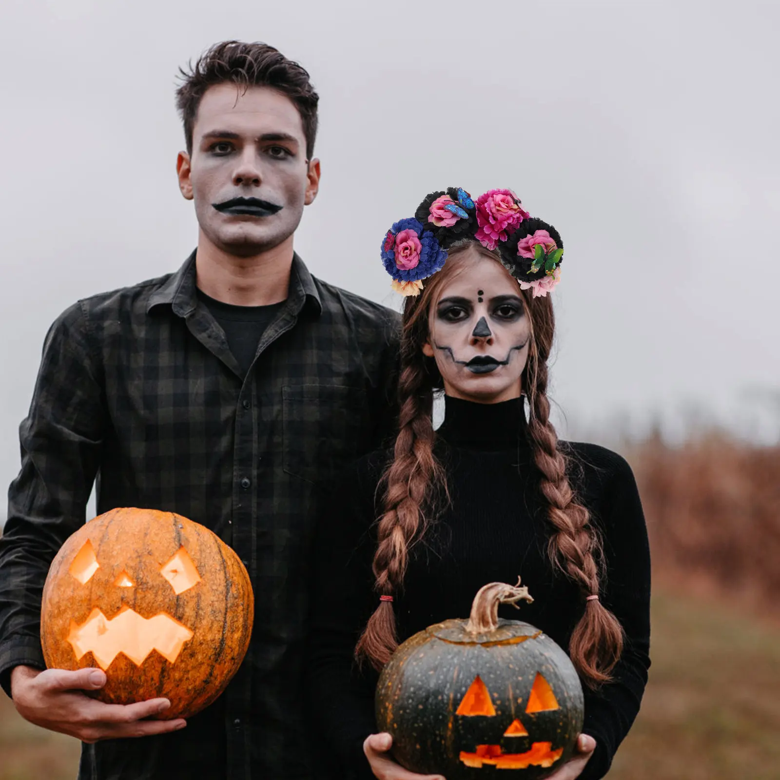

Праздничная повязка на голову с бабочками ко Дню мертвых, случайный цвет, мексиканский цветочный венок, аксессуар для волос, для косплея и вечеринок