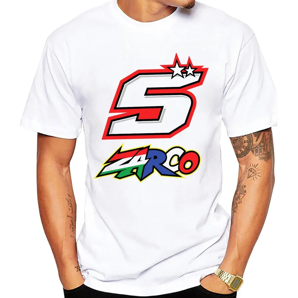 Johann Zarco 5 Rider T-Shirt Summer Men Short Sleeve Hip Hop Casual Tees Cool Boy Motorcycle Race Riding Sport TShirt White Tops