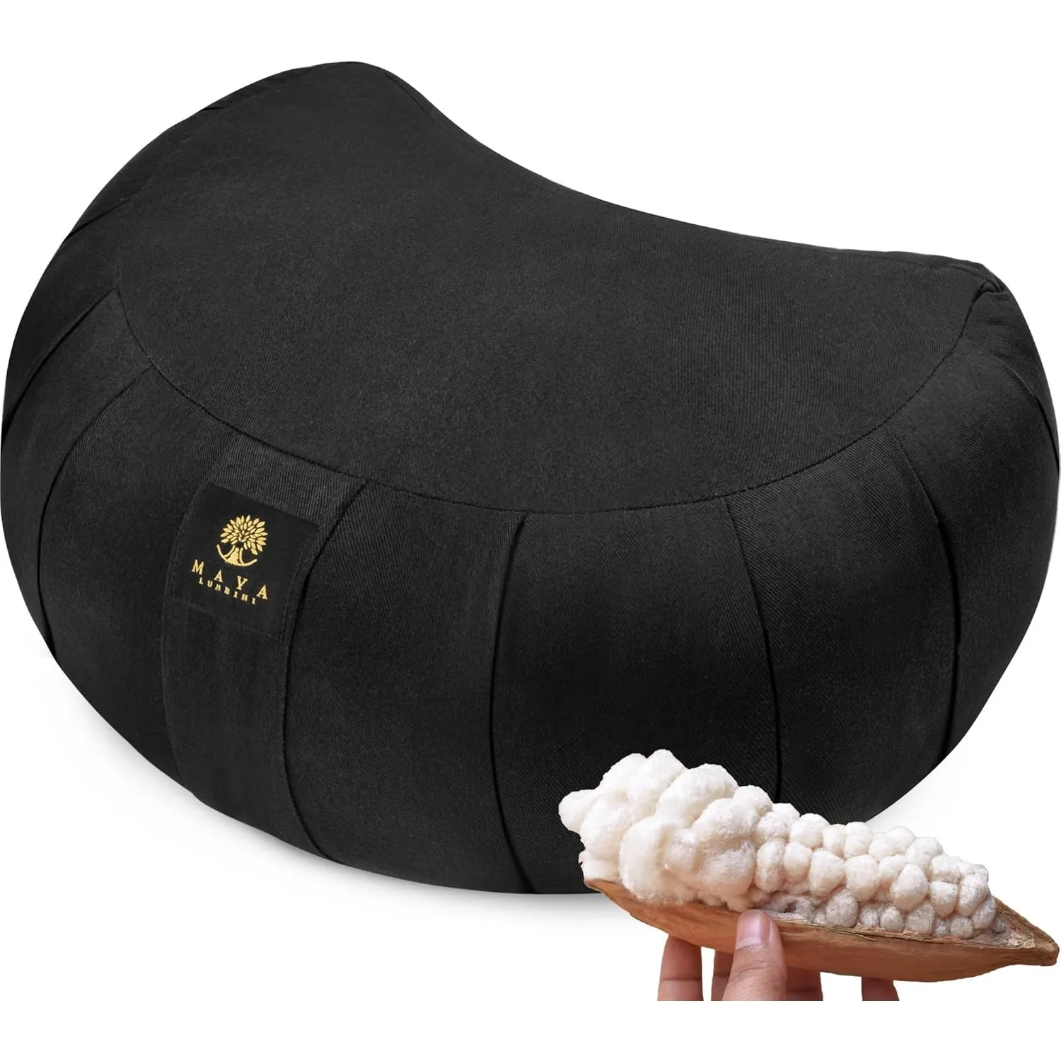 Organic Crescent Zafu Meditation Cushion - Ultra Comfy Kapok Filling - Designed to Prevent & Relieve Back Pain