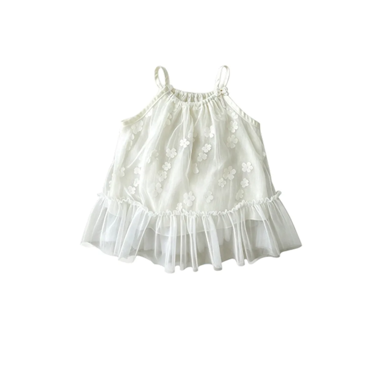 Summer Suspender Mesh Skirt Girls Thin Skirt Cool and Comfortable Princess Style Three-dimensional Flower Dress Skirt