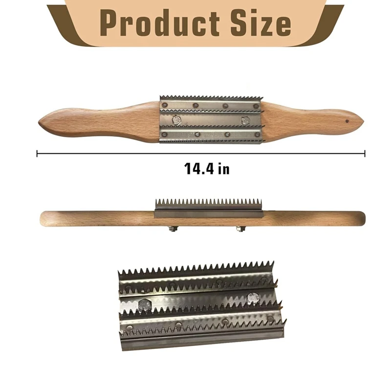 PORK-Buffing Wheel Rake Reinigungswerkzeug zum Polieren von Radverbindungen mit Griff aus Buchenholz und 4-reihigem Metallzahnrechen