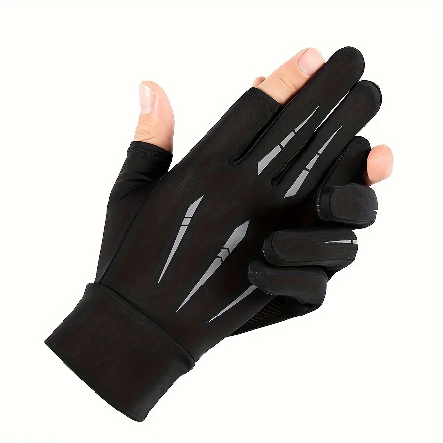 AliExpress NONE Summer Two Finger Ice Silk Gloves Outdoor Sports Ice Silk Gloves Thin Sunscreen Quick Drying Breathable Cycling Men's Style