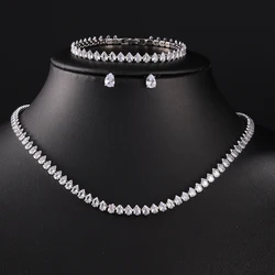 ZAKOL Gorgeous Buling AAA Clear Round Cubic Zirconia Wedding Bridal Necklace Earrings Party Jewelry Set for Women