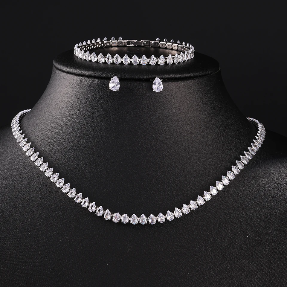 ZAKOL Gorgeous Buling AAA Clear Round Cubic Zirconia Ślubny naszyjnik ślubny Kolczyki Zestaw biżuterii imprezowej dla kobiet