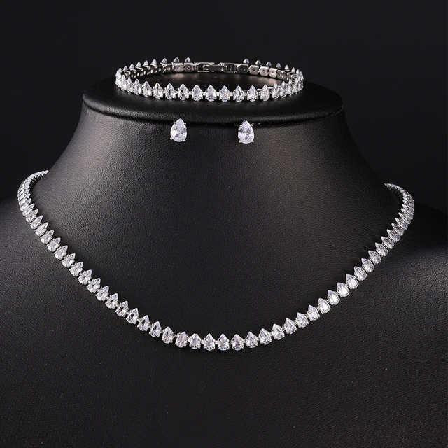 ZAKOL Gorgeous Buling AAA Clear Round Cubic Zirconia Ślubny naszyjnik ślubny Kolczyki Zestaw biżuterii imprezowej dla kobiet