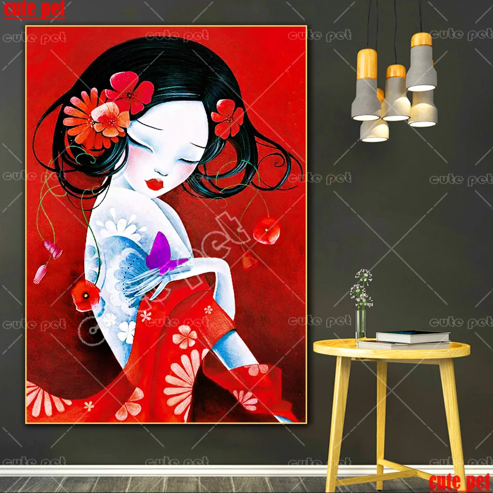 

DIY Diamond Painting Japanese cartoon woman Full Diamond Embroidery Pattern Rhinestones Needlework DIY Mosaic decor Cross Stitch