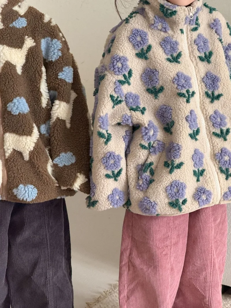 Bellbell Kinder-Lammfell-Wollmantel, Wintermantel mit Blumenmuster und Reißverschluss, 2-10 Jahre, Mädchen-Oberbekleidung, Tiermuster, Fleecejacke für Kleinkinder und Jungen – Detail 31