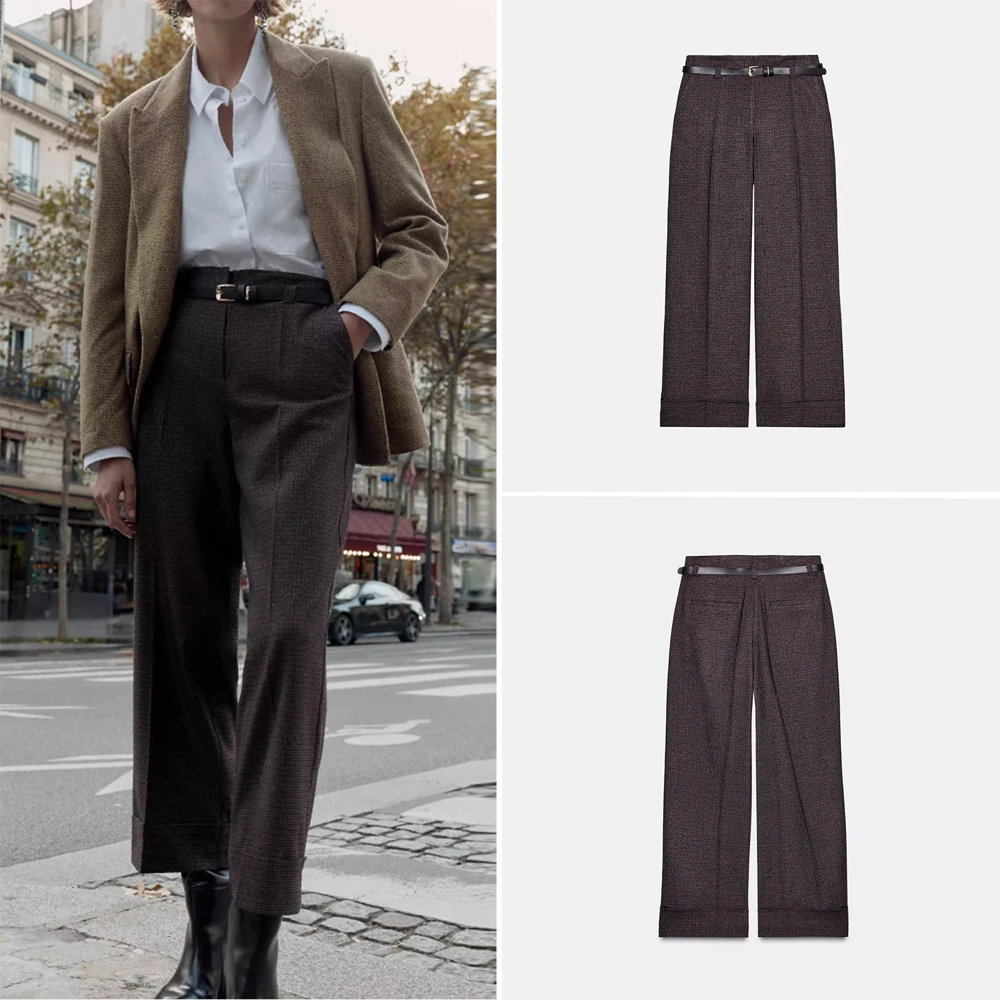 

2025 Autumn New Sle Women's Faion Personali Loose Plaid Belted Trousers High Waist Straight Leg Pants Ele Ladywear