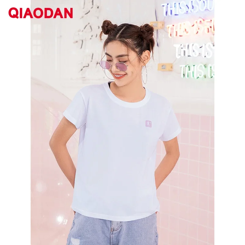 

QIAODAN Women's Short Sleeved Basic Tees Fashion Sports T-Shirt 2025 Summer Running Casual Loose Cotton Running Tops XHS22201338