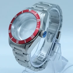 41mm Watch Parts Case Sapphire Glass Aluminum Bezel Red Fit NH35 ETA2824 Automatic Movement