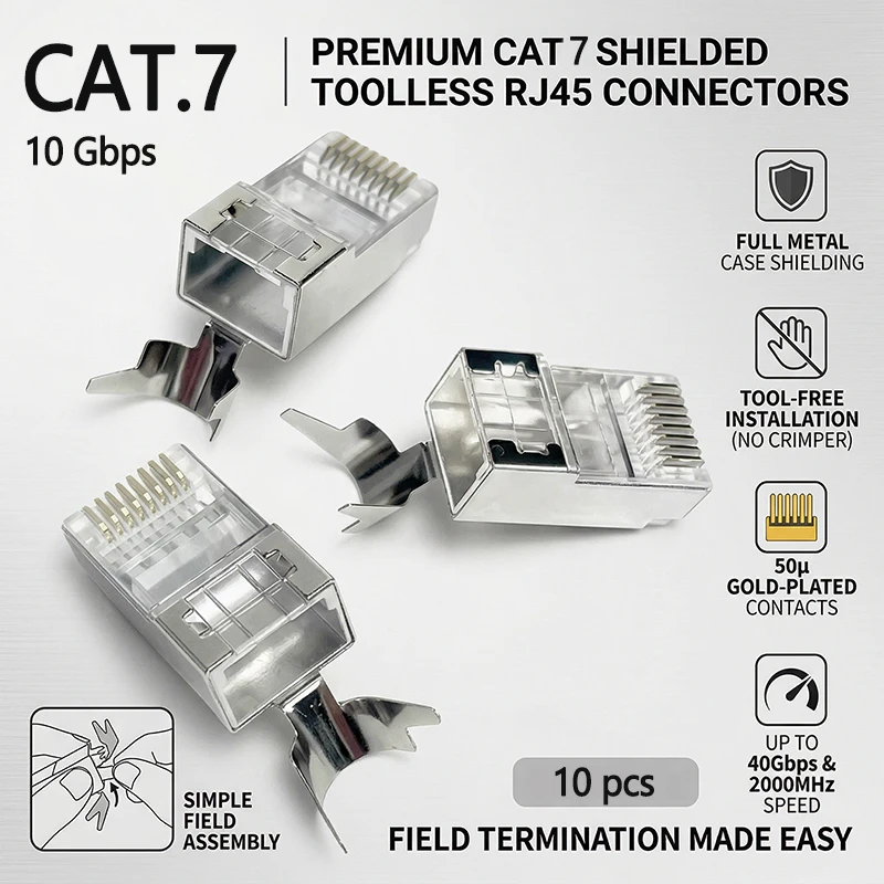 

10Pcs Cat7 Shielded Pass Through RJ45 Modular Plug 50U Gold Plated Ethernet Connector Network Lan Cable Crimp Crystal Head
