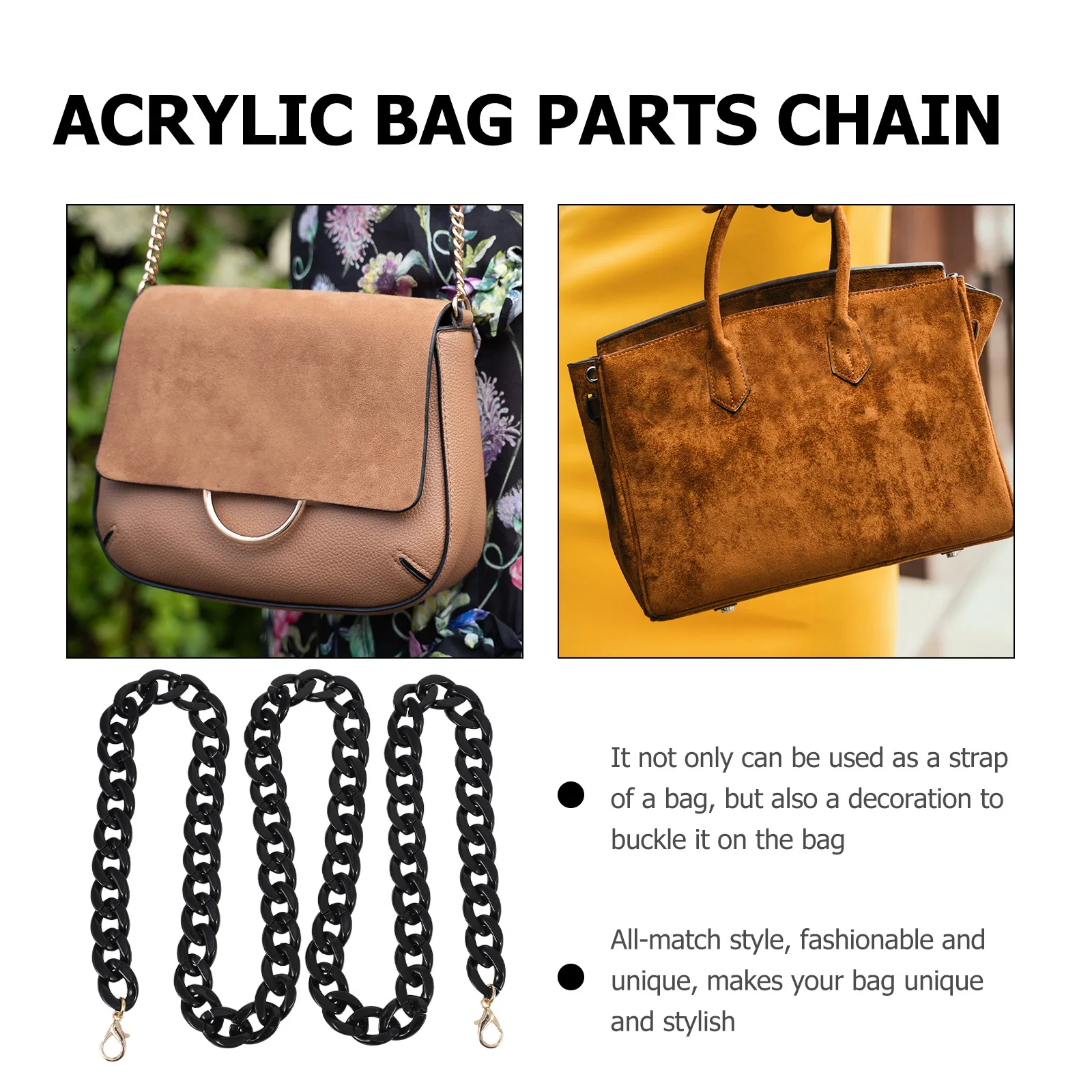 1Pcs Bag Decorative Chain Small Fishbone Design Acrylic Replacement Strap for Purse Handbag Detachable Functional Fashionable