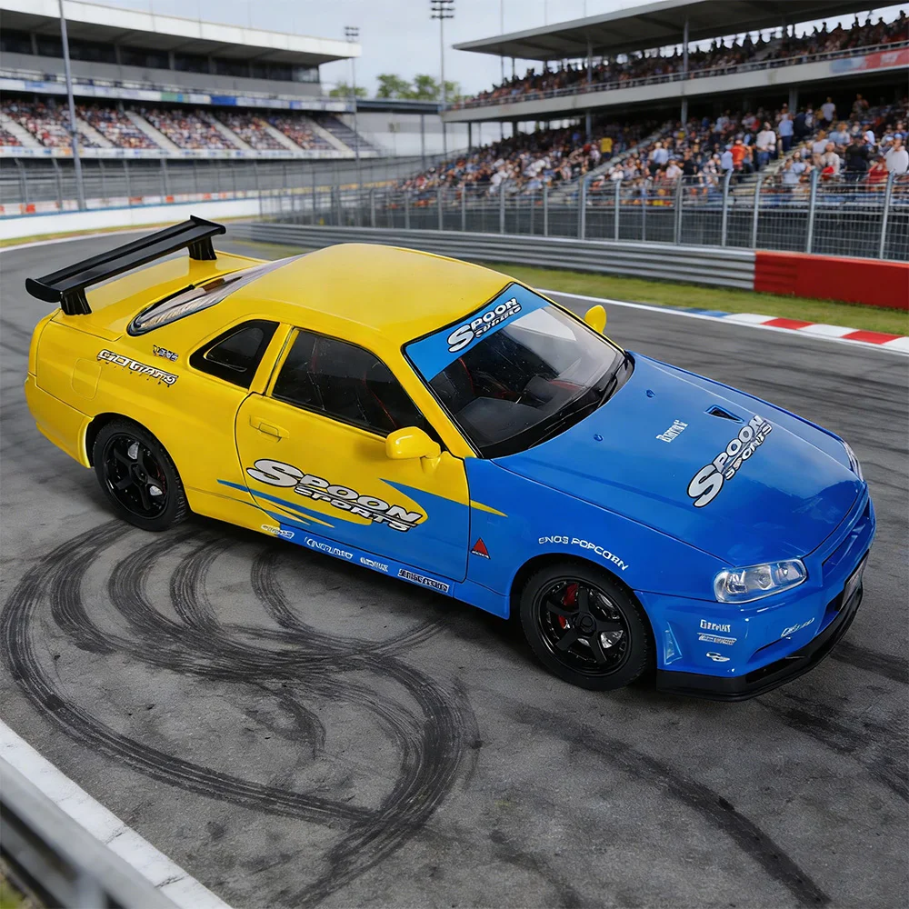 

Classic yellow blue limited edition sports car 1:24 model toy car, car enthusiast collectible, ideal gift for boys' birthdays