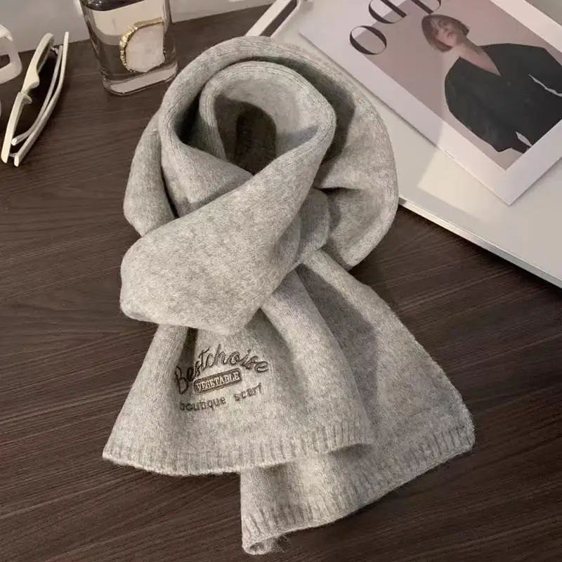 Soft Warm Knitted Winter Scarf With Red Bow Embroidery Cozy Fabric For Daily Wear Cold Weather Outdoor Activities Gift