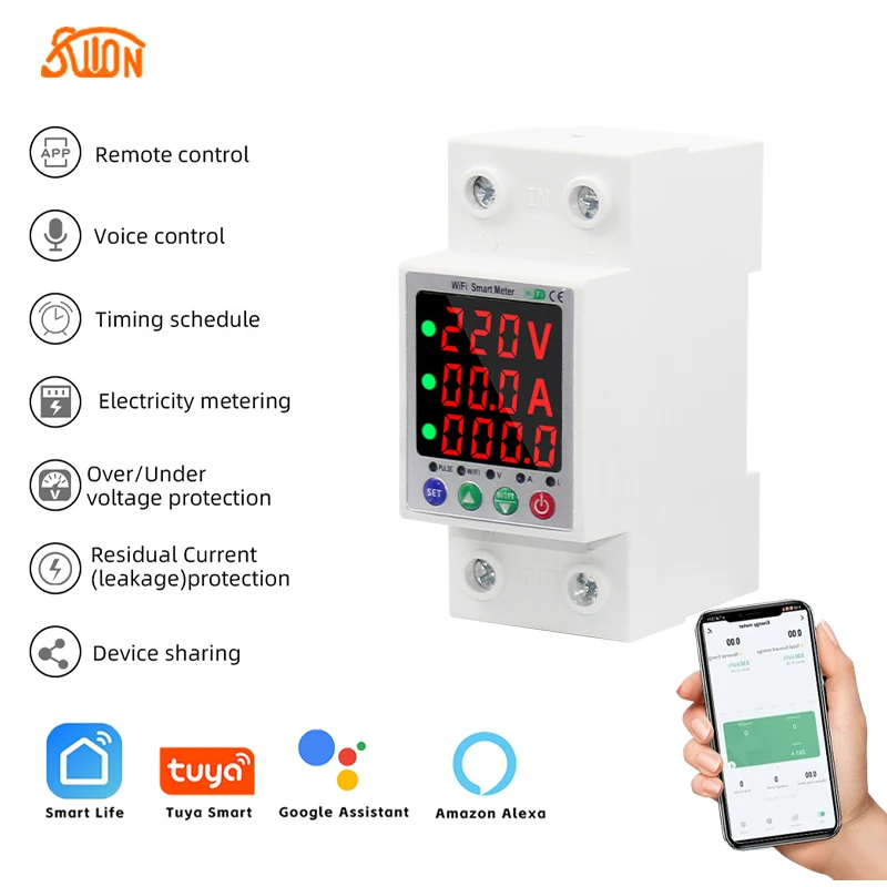 

Tuya WiFi Automatic Reclosure Protector Intelligent Metering Breaker Digital Display Single phase with leakage protection