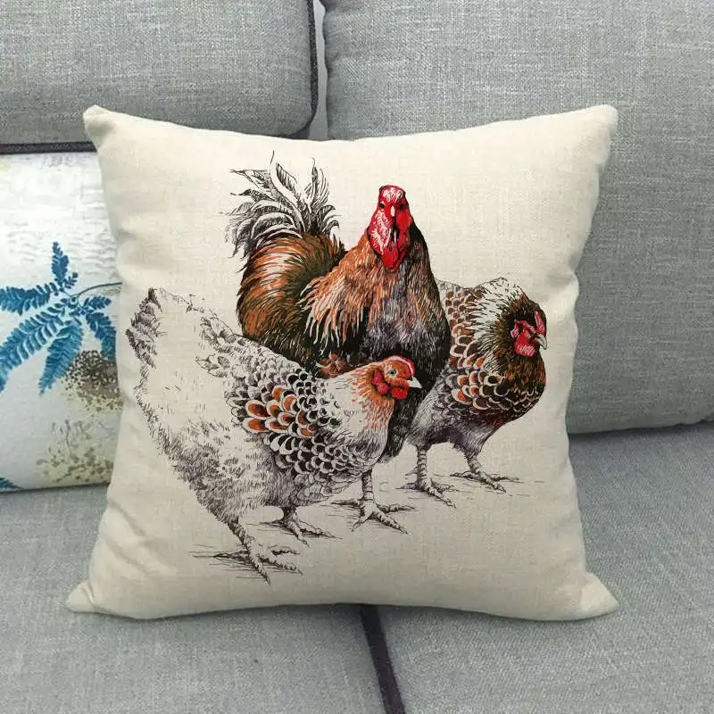 Funny Cock Pillowcase Farm Chicken Pillow Covers Decorative Sofa Bed Garden Chair Pillow Case Room Aesthetics Home Decor 45x45