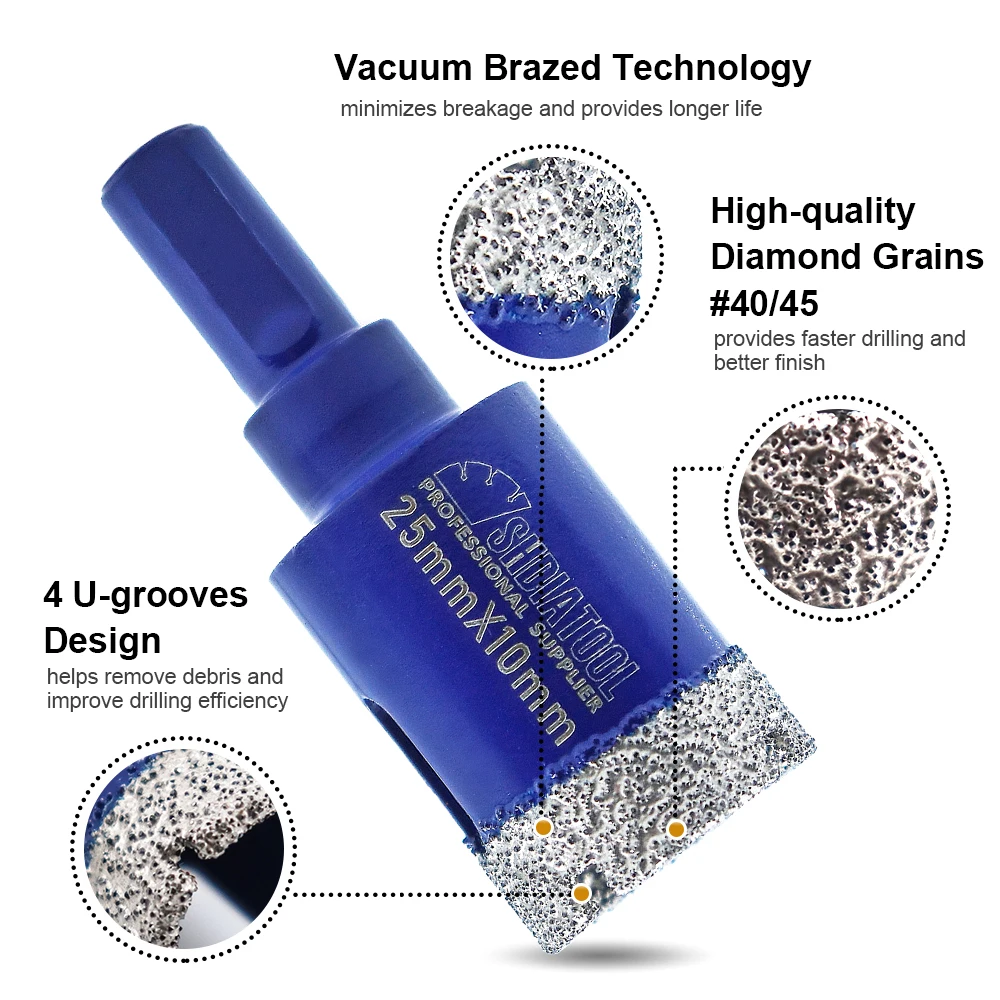 Imagem -05 - Shdiatool-kit de Brocas de Diamante com Caixa de Alumínio Triângulo Shank Hand Tool Perfuração de Cerâmica Granito 665 mm 11 Pcs Set