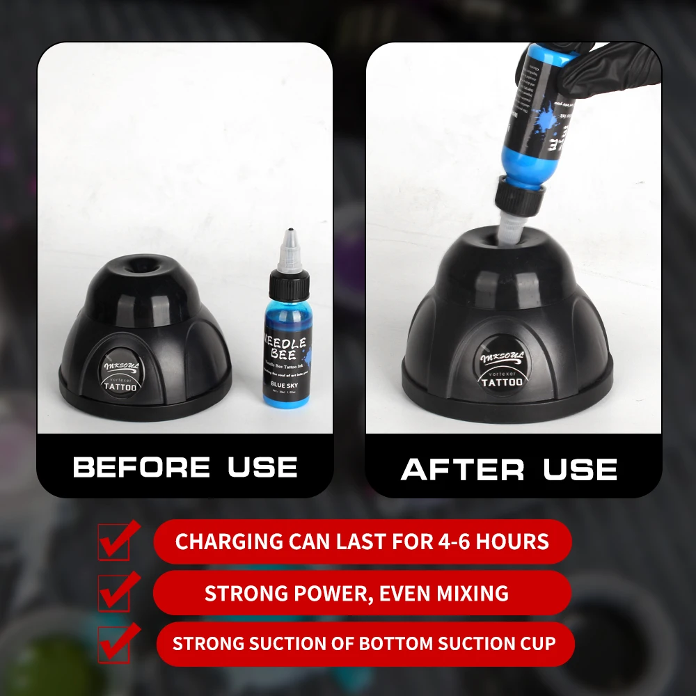 Miscelatore per inchiostro per tatuaggi Vortex - Ricaricabile con batteria a lunga durata, batteria da 1500 mAh - Miscelatore elettrico per inchiostro per tatuaggi - Mini kit miscelatore Vortex per tatuaggi - Forniture essenziali per tatuaggi
