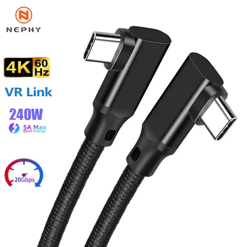 2m 3m 5m USB 3.2 Gen2 20Gbps VR Double Elbow Data Cable USB C 4K Video Type C 5A 240W Quick Charge Cord For Macbook Pro Samsung