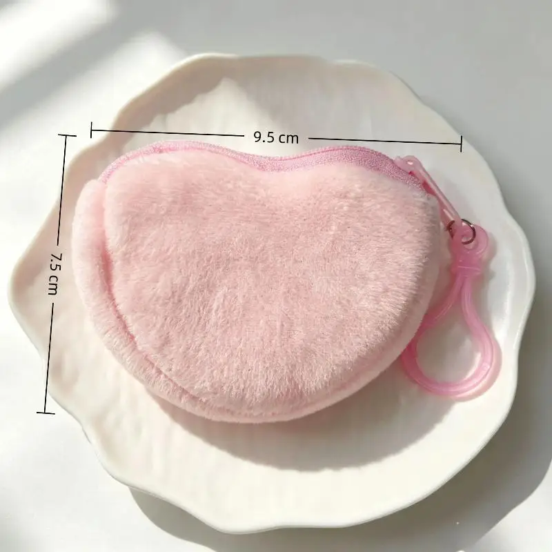 Solid Plush Heart Coin Purse Women's Cute Wallet ID Card Bag Keychain Minimalist Coin Bag Kawaii Wallets For Women Gift