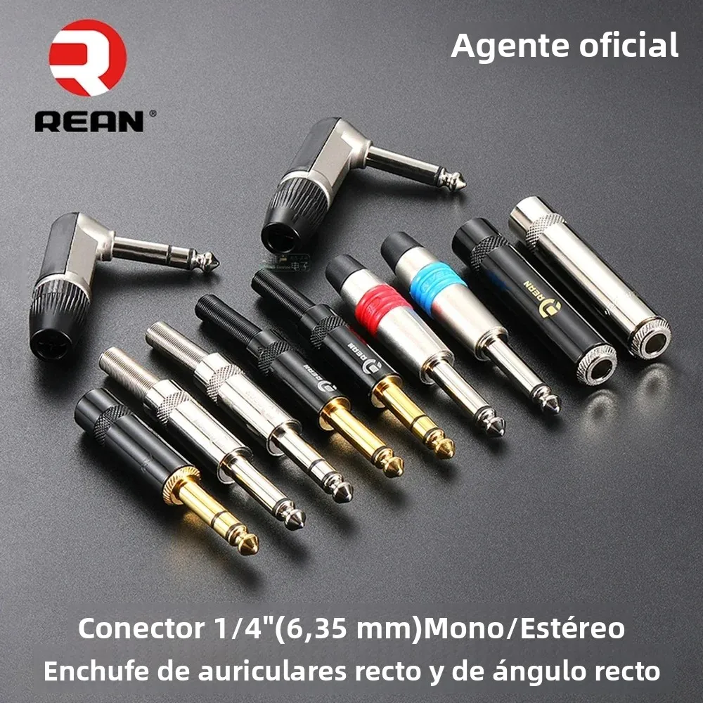 Neutrik's REAN 6,35 mm 2 enchufe estéreo de 3 polos chapado en oro 1/4 ′′ auriculares mono micrófono de audio soldadura TRS altavoz guitarra TS Connecto
