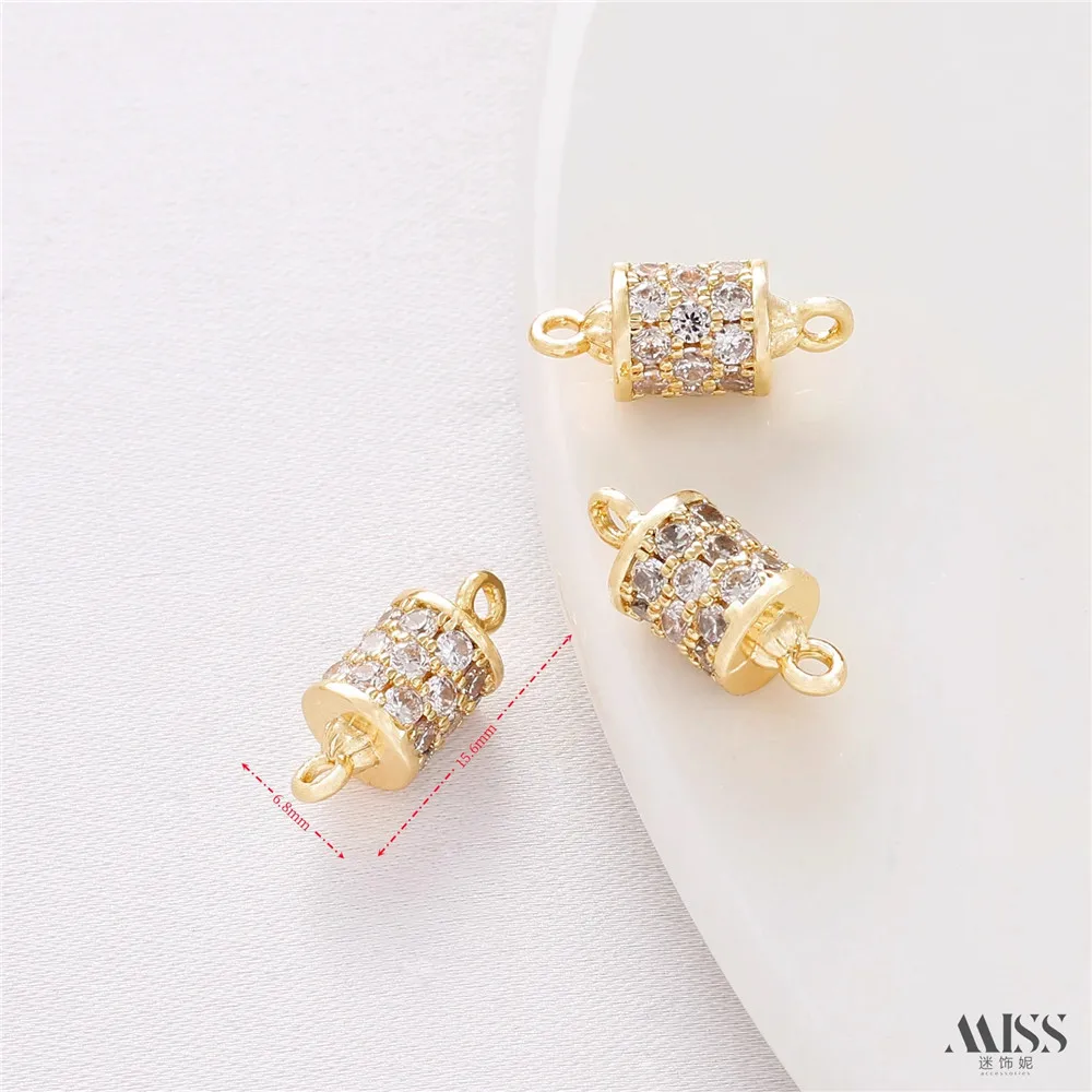 14K Bag Gold Inlaid Zircon Cylinder Cube Sphere Double Ring Pendant DIY Bracelet Necklace Earrings Accessories