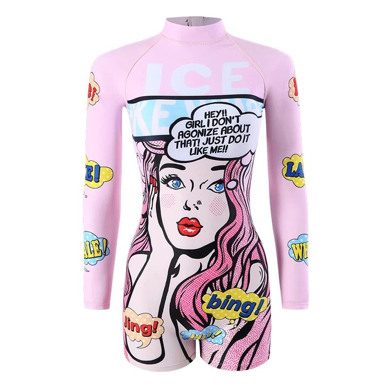 Long Sleeve Printed Swimsuit 2024 Women One Piece Surfing Swimwear Female Rashguard Boxer Diving Clothes Bathing Swimming Suit