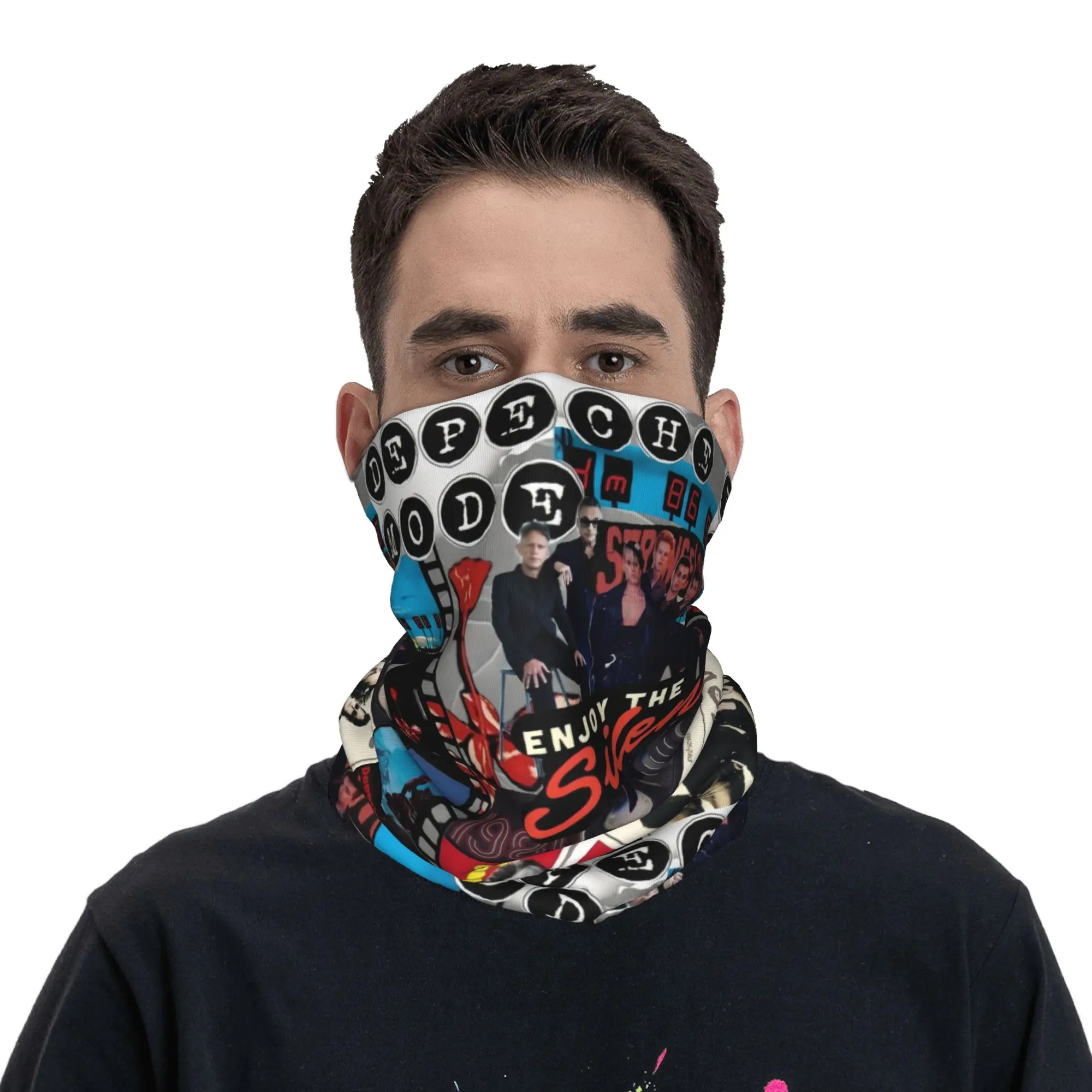 الإلكترونية روك Depeche كول صور CollageMode الشتاء عقال الرقبة أدفأ الرجال النساء تزلج الصيد وشاح أنبوبي الوجه باندانا الجراب