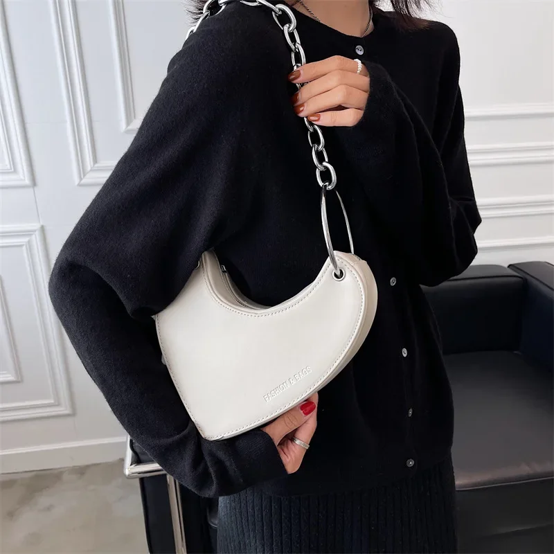 New Fashion PU Leather Solid Color Love Bag Underarm Bag Personalized Leopard Print Handbag Shoulder Bag Small Square Chain Bag