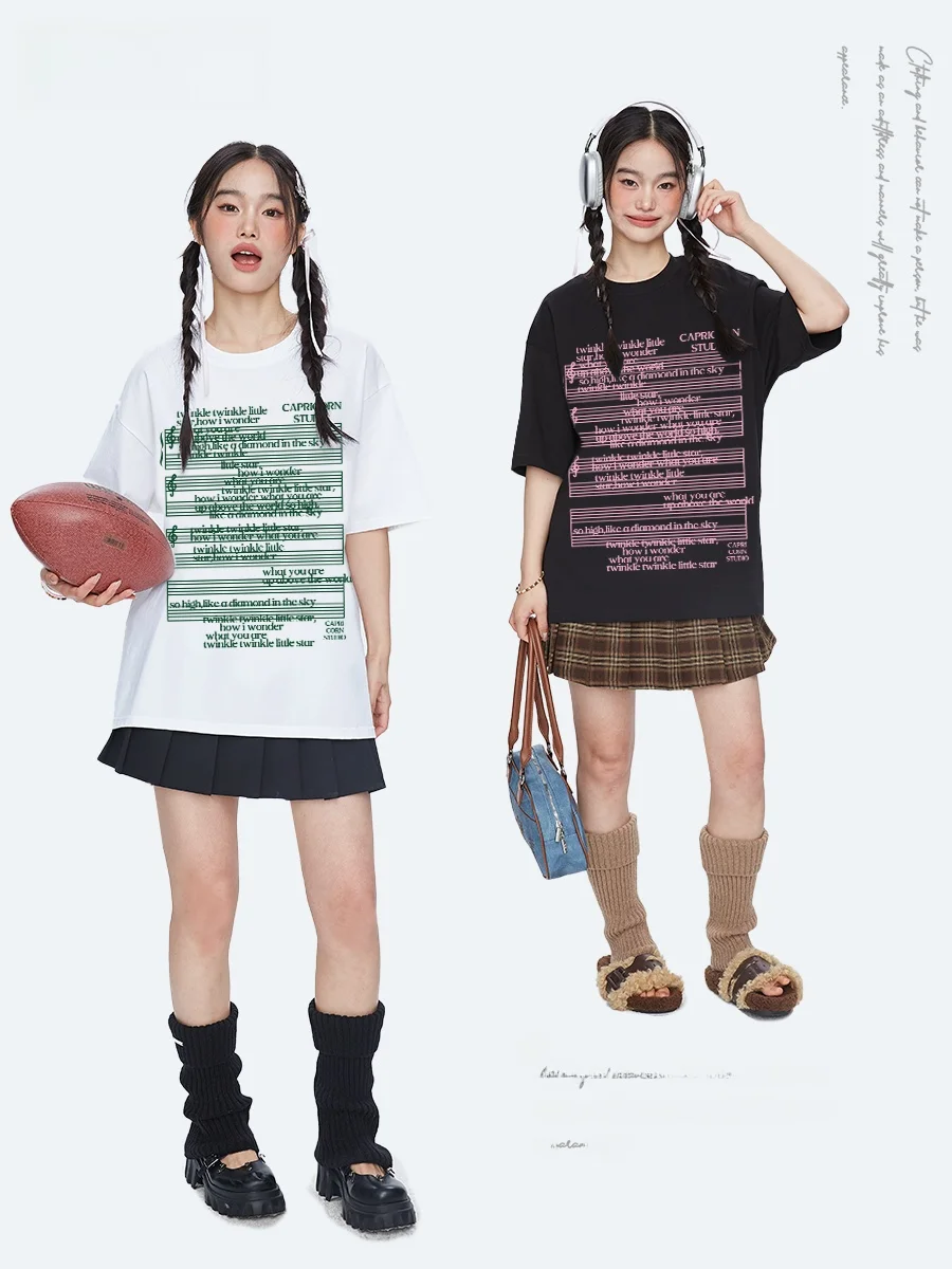Capricorn Summer New Loose Women's Short Sleeve T-Shirt Couple Inner Wear Casual Style Cotton Print Letter Pattern Tee