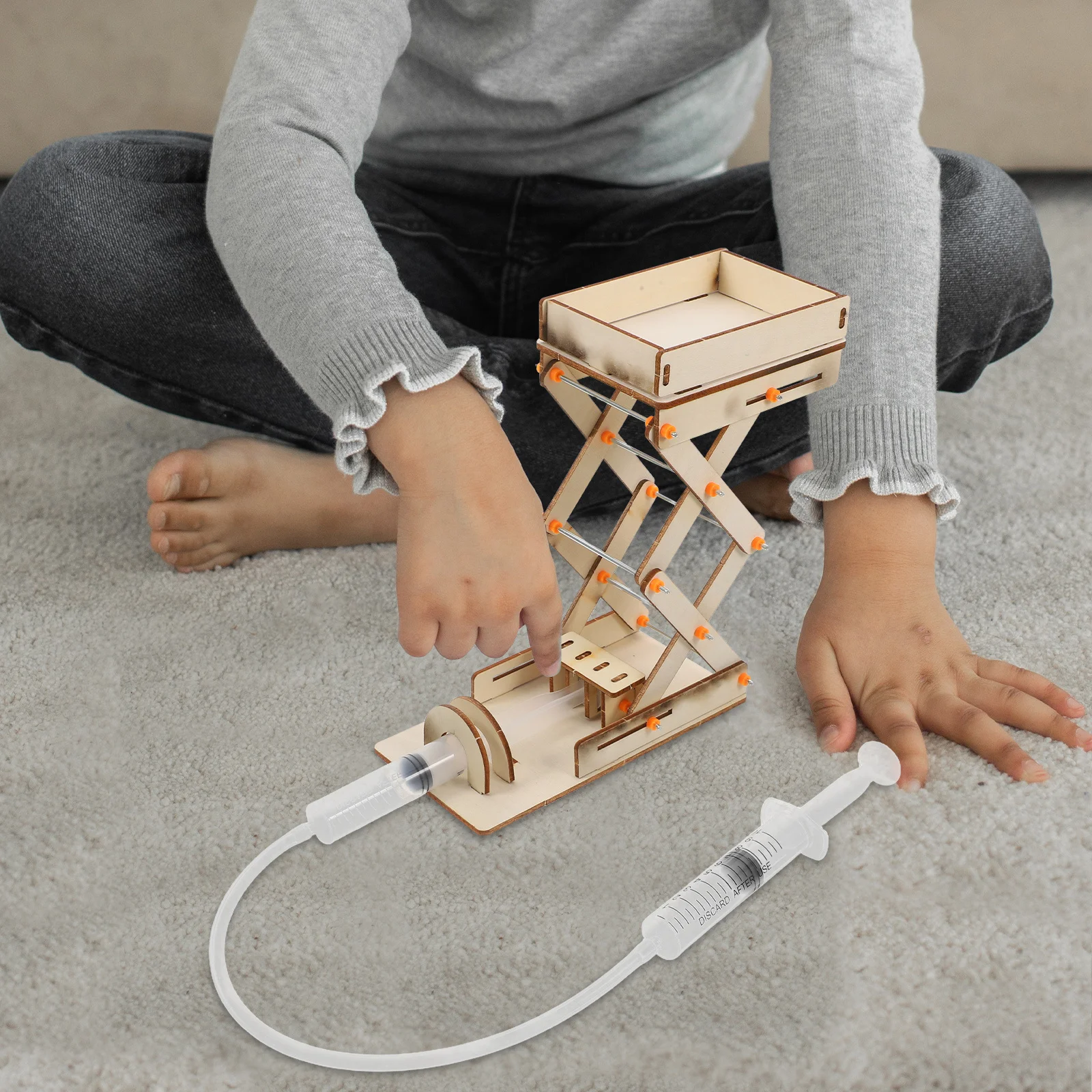 Kit scientifico educativo per macchina da laboratorio fai-da-te Materiali in legno per bambini Esperimenti scientifici Sollevamento idraulico regolabile