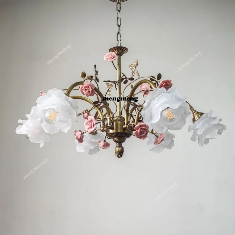 

French classical chandelier pastoral flower living room main light American bedroom dining room chandelier