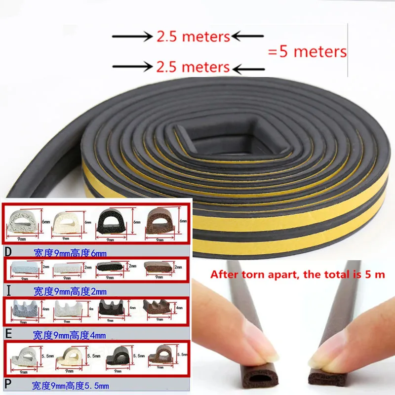 10 Meters DIPE Self-adhesive Door And Window Sealing Strip Glass Window Anti-collision Rubber Strip Foam Sound Insulation Strip