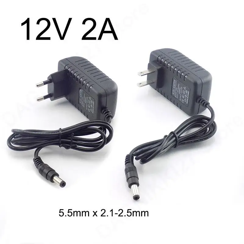 US EU Plug 12V 2A Power Converter Supply Adapter AC to DC 2000mA Power Supply Switch 5.5 x 2.1-2.5mm For Strip Light 100-240V