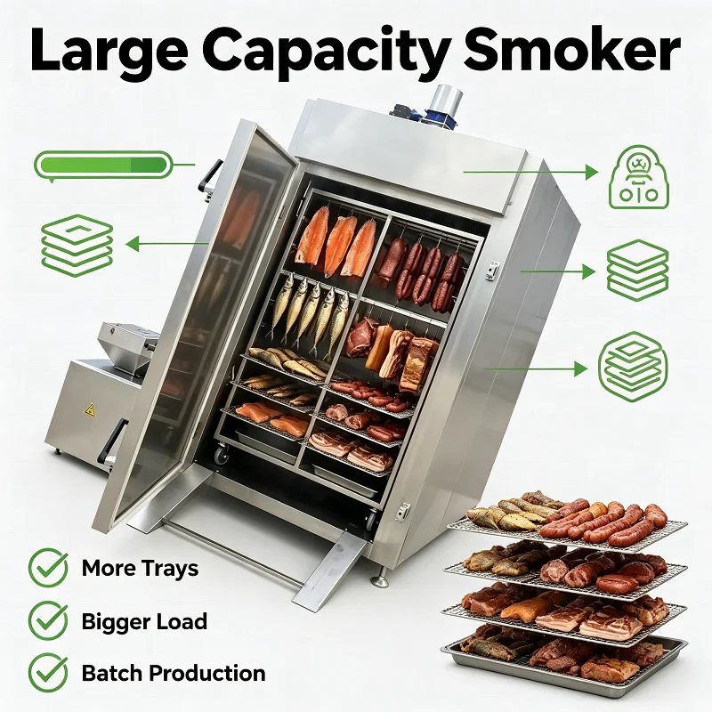 Commercial Stainless Steel Electric Smoker Oven, Heavy Duty Smoke Cabinet for Salmon&Trout with Water Pan & Casters