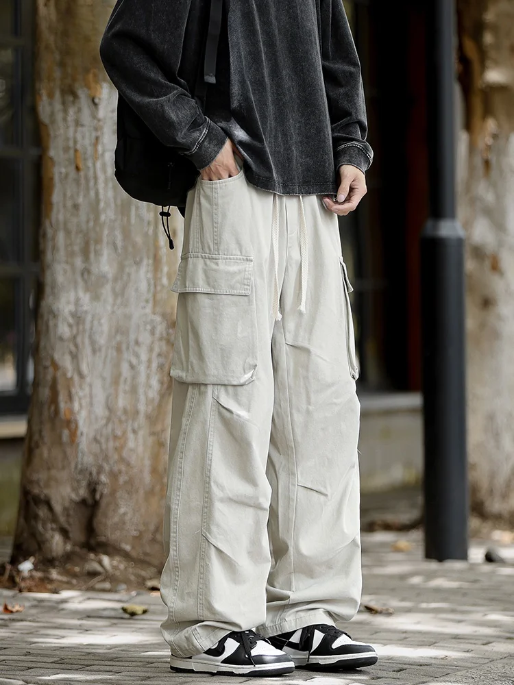 

American Retro Pure Cotton Work Trousers Men's Faion Brand Versatile Drape Straight Casual Long Trousers Youth Travel