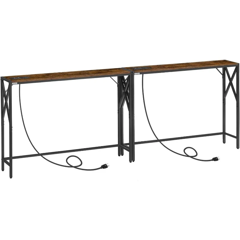

2 Pack Narrow Sofa Table with Charging Station, 39.4" L x 5.9" W x 29" H, Skinny Console Table, Long Entryway Hallway Couch Tabl