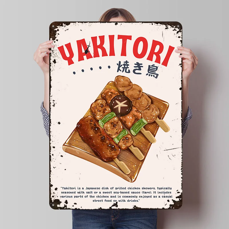 Japanese Skewer Street Food Printed Poster Customized Wall Art Retro Vintage Metal Tin Signs for Decoration Bedroom Accessories