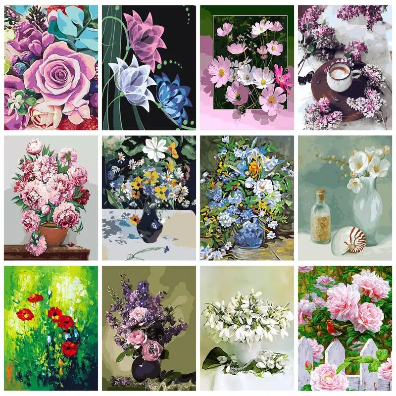 

RUOPOTY Painting By Numbers Garden Kits HandPainted Painting Flower Hand DIY Frame Drawing On Canvas Decoration