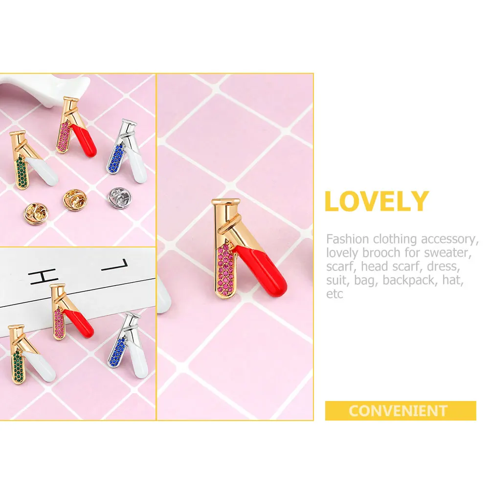 

3pcs Test Lapel Pin Alloy Science Shape Creative Brooch for Sweater Scarf Dress Suit Bag Backpack Hat Lovely Fashion Test Tube