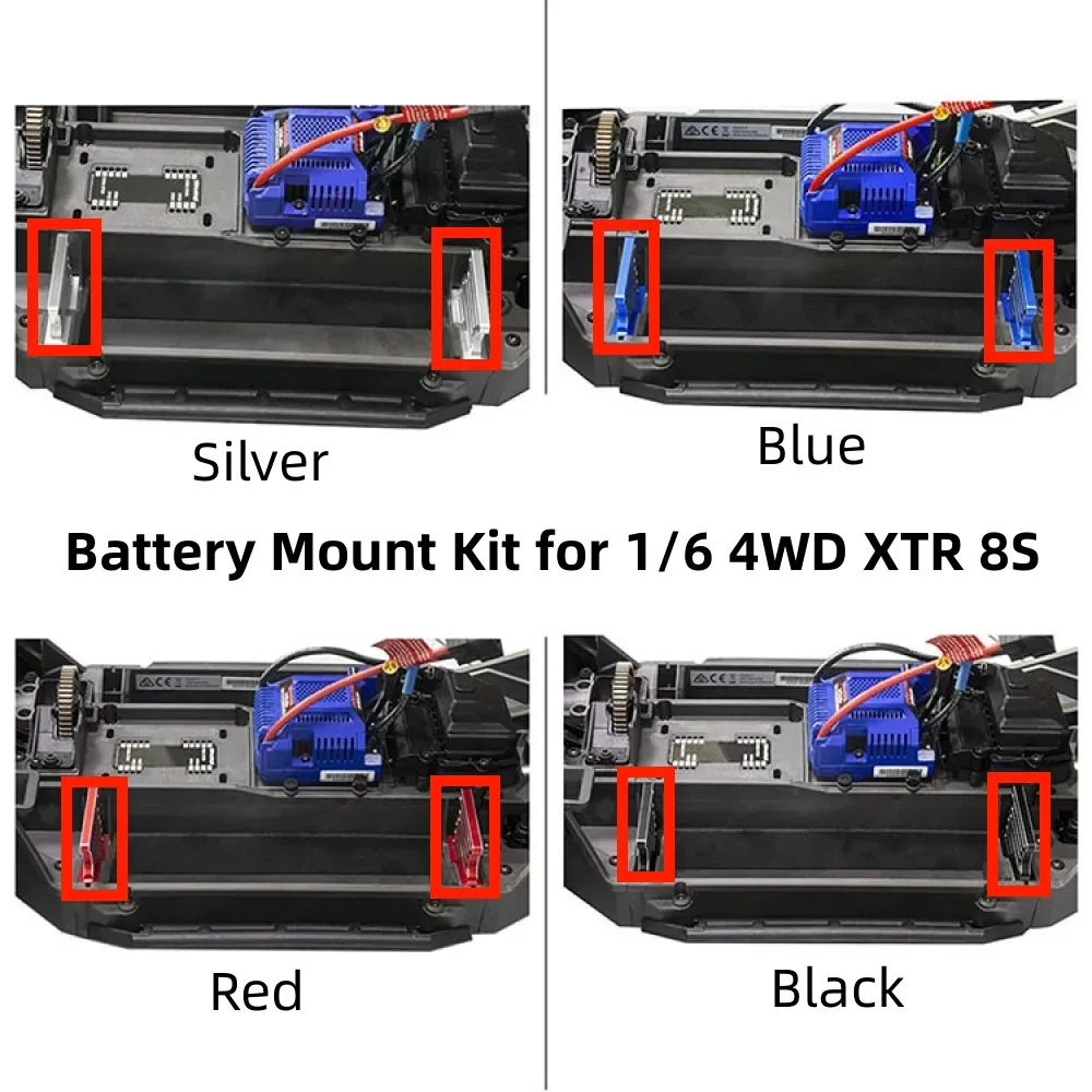 Battery Mount Kit Aluminum Alloy for 1/6 4WD XTR 8S Red/Blue/Black/Silver Battery Raised Holder Replacement Modification Parts