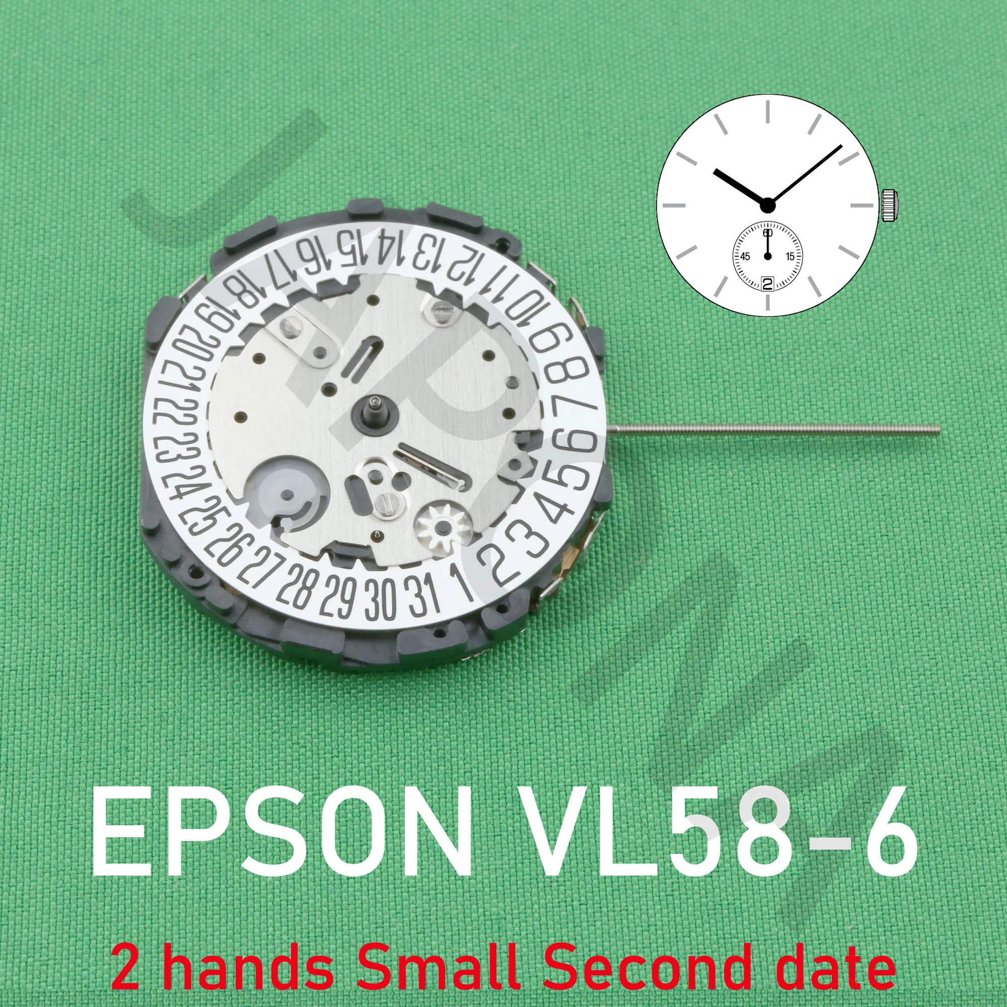 ساعة حركة إبسون VL58 ، VL58A ، 2 يد وصغيرة ، تاريخ ثاني ، حركة العضلات