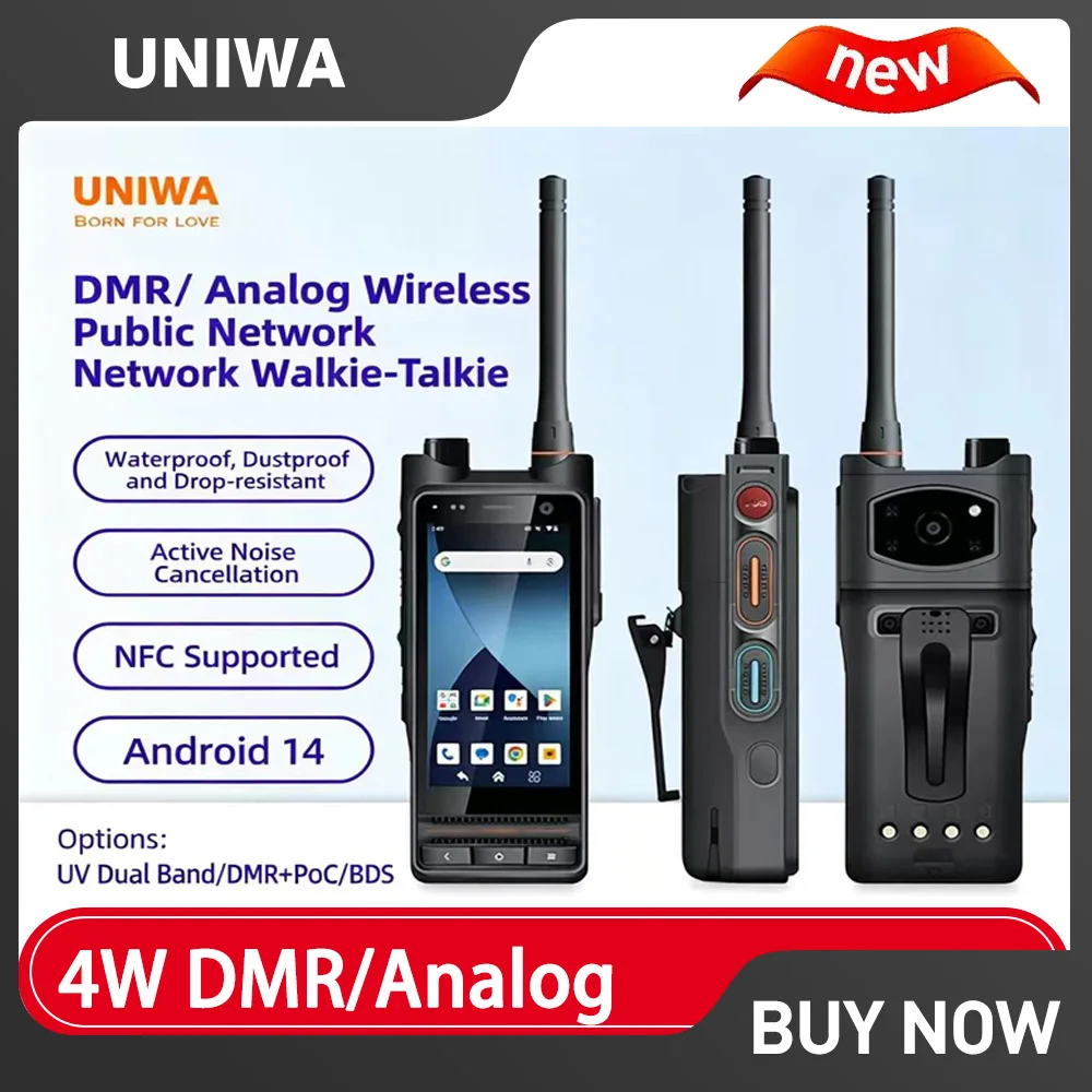 

Рация UNIWA P8 4W DMR/аналоговая, двухрежимная, с сенсорным экраном, водонепроницаемая, 5000 мАч, UHF, Smart Zello, мобильная рация, Android 14
