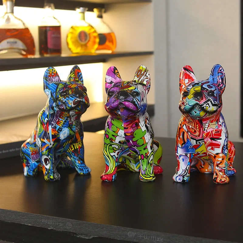 Cute Simple Simulation Puppy Ornament Colored Bulldog Resin Crafts Living Room Office Desktop Ornaments