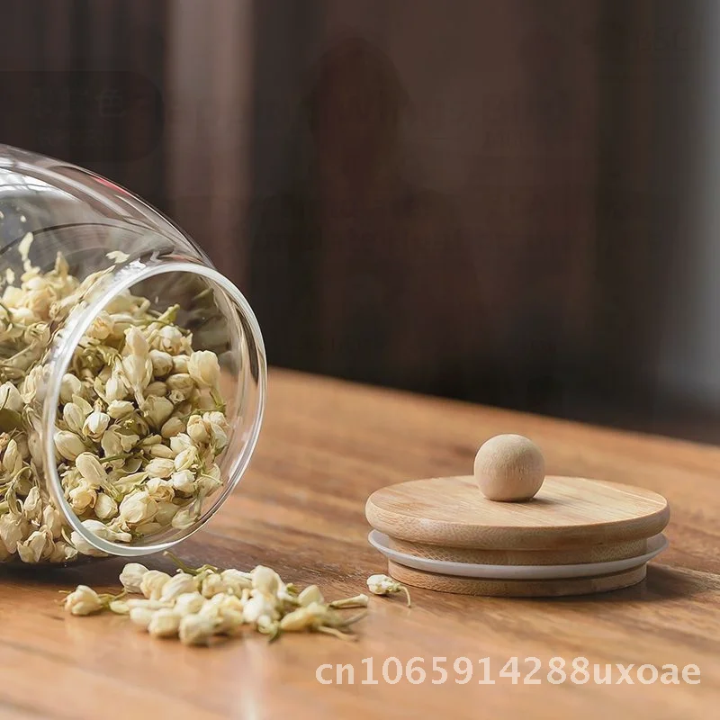 

Transparent Glass Storage Bottle with Bamboo Lid Modern Minimalist Kitchen Storage Jar for Grains And Tea in Various Sizes