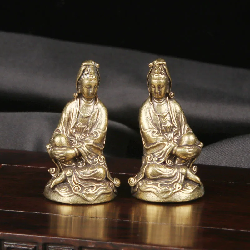 Brass Guanyin Statue a Pair Of Desktop Ornaments Religious Offerings Bodhisattvas Buddha Statues Handicrafts Ornaments