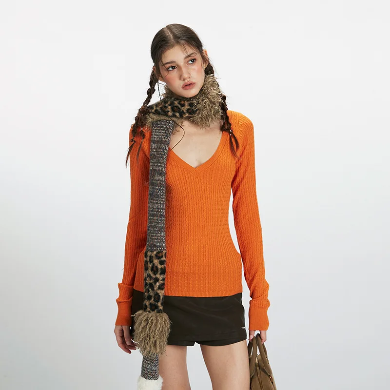 

Autumn and Winter SeasonVCollared Inner Layer Slim Fit Versatile Solid Color Long Sleeve Knitted Top