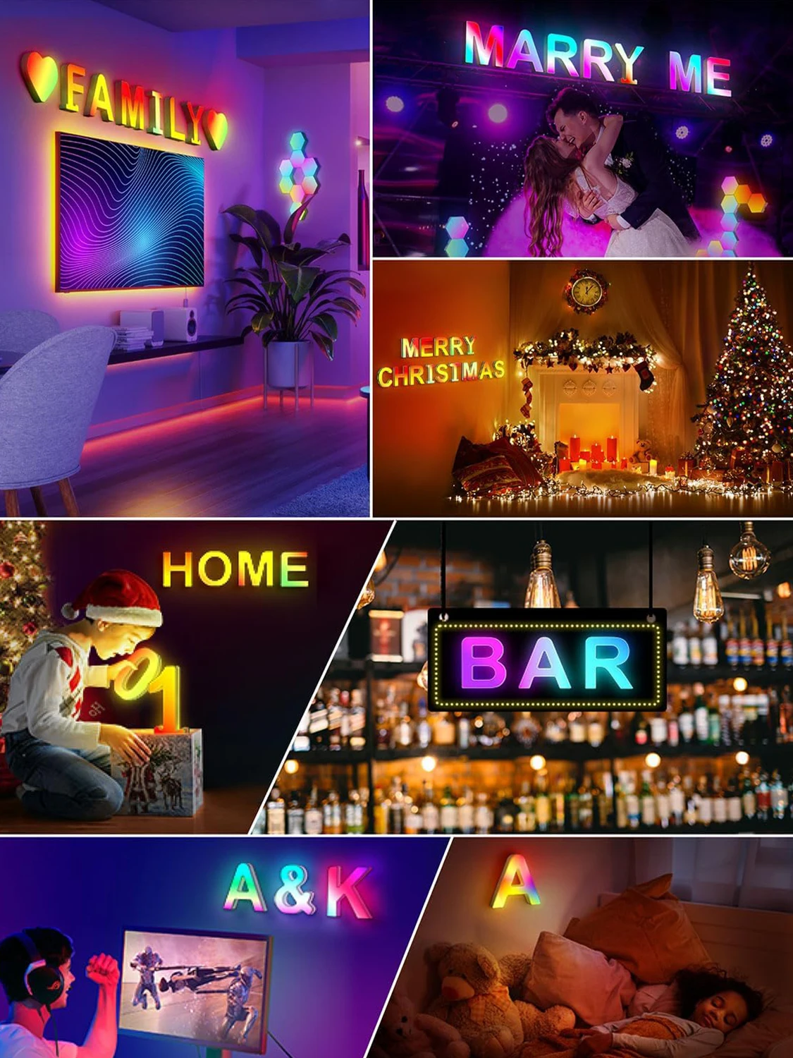 Game Room Night Light Splicing Letter Name Logo Rainbow Music Sync Color Changing Letter Light LED Neon Sign Wall Best Decor (&)